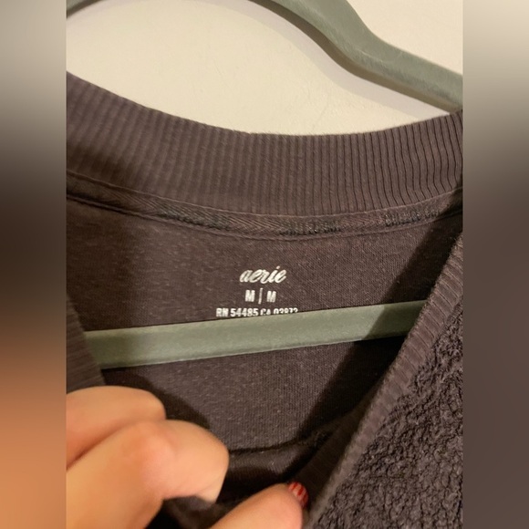 Aerie Brown Textured Soft Crew Neck Sweatshirt with Slits - Picture 3 of 4